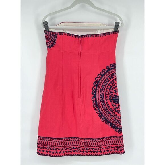 Lilly Pulitzer Strapless Bowen Dress Pink Navy Blue Embroidered Size 8 Preppy - Picture 2 of 11